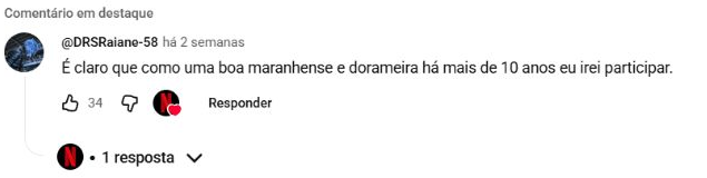 Comentário original de @DRSRaiane-58: maranhense e fã de doramas há mais de dez anos manifesta vontade de participar da campanha